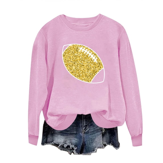 XPMWRP Women's Oversized Football Printed Hoodies Sweatshirt Long Sleeve Casual Crew Neck Pullover Tops Loose Winter Warm Sweatshirt Pink L