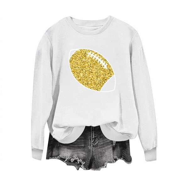 XPMWRP Women's Oversized Football Printed Hoodies Sweatshirt Long Sleeve Casual Crew Neck Pullover Tops Loose Winter Warm Sweatshirt White S