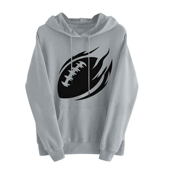 XPMWRP Women's Oversized Football Printed Hoodies Sweatshirt Long Sleeve Casual Pullover Tops Loose Winter Warm Sweatshirt Gray XL
