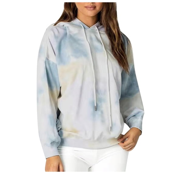 XPMWRP Women's Oversized Hoodies Tie Dye Print Sweatshirts Long Sleeve Fashion Gradient Pullover Tops Fall Winter Outfits Clothing Blue L