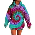 thumbnail image 1 of XPMWRP Women's Oversized Hoodies Tie dye Print Sweatshirts Cute Crewneck Long Sleeve Fashion Pullover Tops Fall Winter Outfits Clothing with Pockets Blue M, 1 of 5