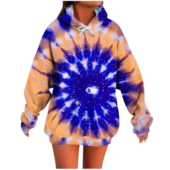 XPMWRP Women's Oversized Hoodies Tie dye Print Sweatshirts Cute Crewneck Long Sleeve Fashion Pullover Tops Fall Winter Outfits Clothing with Pockets Orange XL