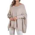 thumbnail image 1 of XPMWRP Women's Oversized Knit Solid Color Sweater Batwing Sleeve V Neck Fashion Pullover Tops Lightweight Asymmetric Draped Casual Sweaters Beige L, 1 of 7