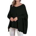 thumbnail image 1 of XPMWRP Women's Oversized Knit Solid Color Sweater Batwing Sleeve V Neck Fashion Pullover Tops Lightweight Asymmetric Draped Casual Sweaters Black M, 1 of 7