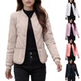 thumbnail image 1 of XPMWRP Women's Oversized Quilted Jacket Fall Casual Puffer Coats Collarless Long Sleeve Button Down Padded Outerwear Black XXL, 1 of 9