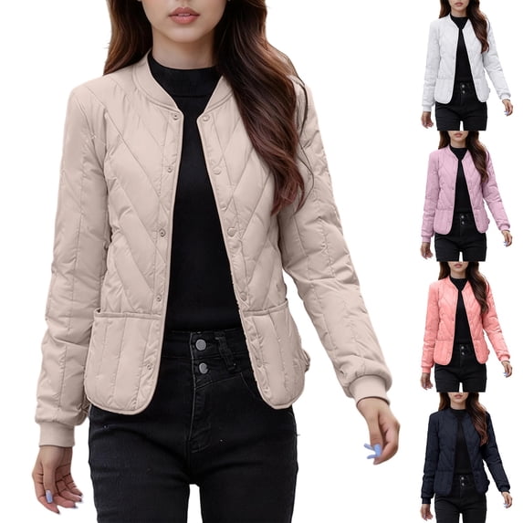 XPMWRP Women's Oversized Quilted Jacket Fall Casual Puffer Coats Collarless Long Sleeve Button Down Padded Outerwear Black XXL