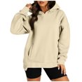 thumbnail image 1 of XPMWRP Women's Oversized Solid Color Hooded Sports Sweatshirt Long Sleeve Casual Trendy Pullover Tops Winter Warm Soft Loose Clothes with Pockets Yellow XL, 1 of 7