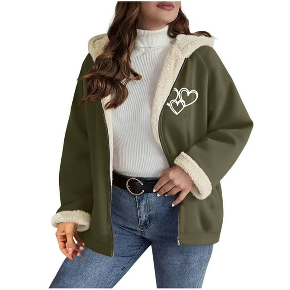 XPMWRP Women's Oversized Zip Quilted Solid Color Casual Hooded Fleece Jacket Unisex Fall Winter Warm Plush Lined Sherpa Long Sleeve Coat Army Green L