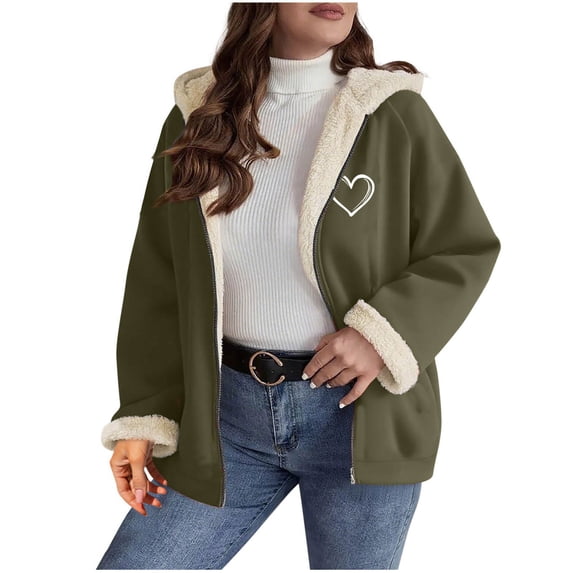 XPMWRP Women's Oversized Zip Quilted Solid Color Casual Hooded Fleece Jacket Unisex Fall Winter Warm Plush Lined Sherpa Long Sleeve Coat Army Green M