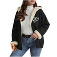 thumbnail image 1 of XPMWRP Women's Oversized Zip Quilted Solid Color Casual Hooded Fleece Jacket Unisex Fall Winter Warm Plush Lined Sherpa Long Sleeve Coat Black S, 1 of 7