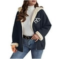 thumbnail image 1 of XPMWRP Women's Oversized Zip Quilted Solid Color Casual Hooded Fleece Jacket Unisex Fall Winter Warm Plush Lined Sherpa Long Sleeve Coat Navy XXL, 1 of 7