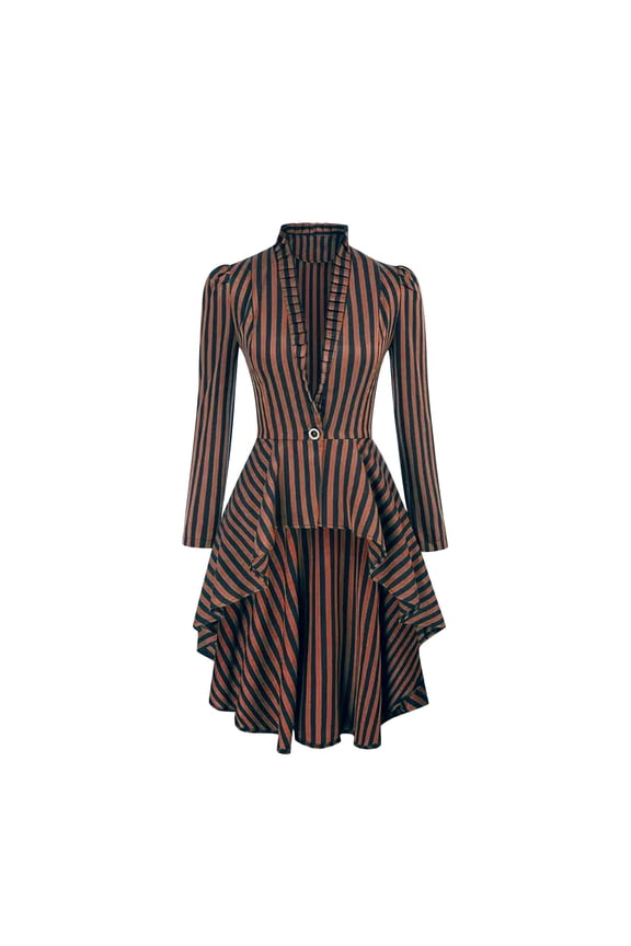 Women's Packable Steampunk Long Striped Jacket Renaissance Victorian Gothic Blazer Lightweight Outerwear Coat Brown S