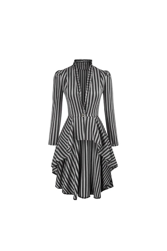 Women's Packable Steampunk Long Striped Jacket Renaissance Victorian Gothic Blazer Lightweight Outerwear Coat Gray L