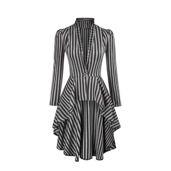 XPMWRP Women's Packable Steampunk Long Striped Jacket Renaissance Victorian Gothic Blazer Lightweight Outerwear Coat Gray XL