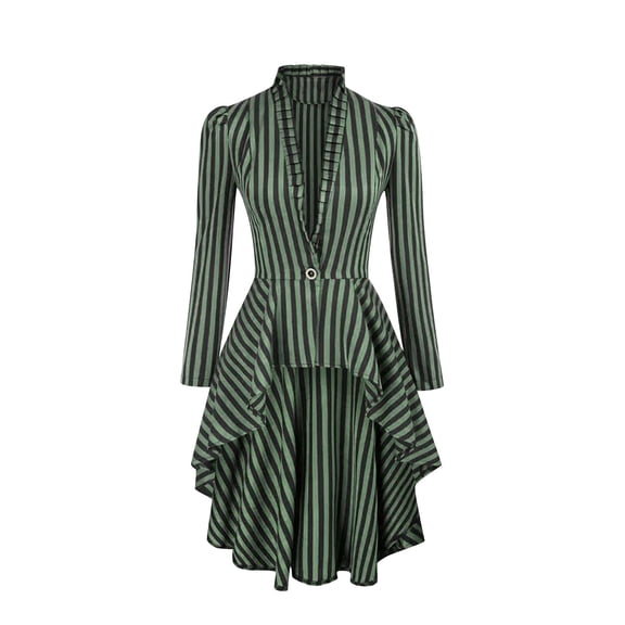 XPMWRP Women's Packable Steampunk Long Striped Jacket Renaissance Victorian Gothic Blazer Lightweight Outerwear Coat Green XXL