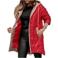 thumbnail image 1 of XPMWRP Women's Patchwork Hooded Jackets Solid Color Fashion Long Sleeve Loose Jacket Winter Warm Casual Zip Up Coats with Pockets Red L, 1 of 9