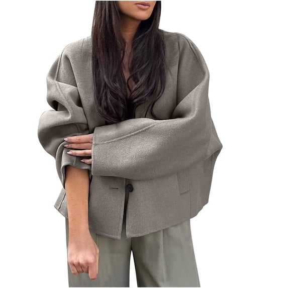 XPMWRP Women's Plus Size Button Coats Long Sleeve Solid Color Casual Jacket Fall Winter Soft Warm Trendy Loose Jackets with Pockets Gray S
