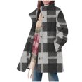 thumbnail image 1 of XPMWRP Women's Plus Size Plaid Fleece Jacket Long Sleeve Button Down Casual Coats Lapel Collar Winter Loose Jacket with Pockets Black L, 1 of 7