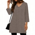 thumbnail image 1 of XPMWRP Women's Polka Dot V Neck Tunic Top 3/4 Sleeve Loose Fit Casual Blouse Flowy Longline Shirt for Daily Wear Brown XL, 1 of 6