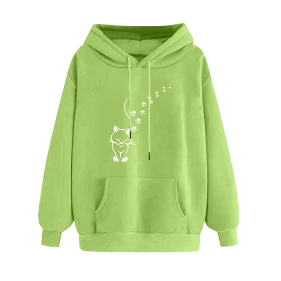 XPMWRP Women's Print Hoodie Drawstring Sweatshirts Long Sleeve Oversized Pullover Casual Loose Fit Fall Winter Sweatshirts Green S