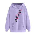 thumbnail image 1 of XPMWRP Women's Print Hoodies Drawstring Sweatshirt Long Sleeve Crewneck Cute Pullover Tops Fall Winter Casual Sweatshirt With Pocket Purple S, 1 of 5