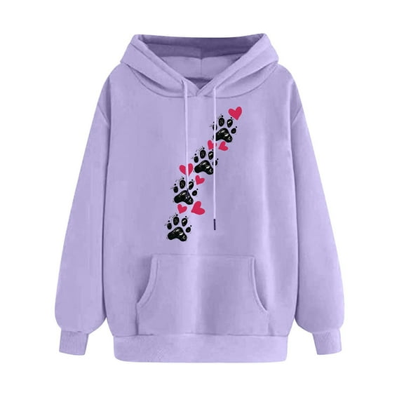 XPMWRP Women's Print Hoodies Drawstring Sweatshirt Long Sleeve Crewneck Cute Pullover Tops Fall Winter Casual Sweatshirt With Pocket Purple S
