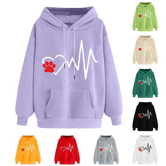 XPMWRP Women's Print Hoodies Drawstring Sweatshirt Loose Casual Sweaters Long Sleeve Fall Winter Oversized Pullover Tops Green S