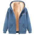 thumbnail image 1 of XPMWRP Women's Printed Fleece Jacket Zip Up Sherpa Lined Hoodies Casual Loose Warm Hooded Fashionable Winter Coats with Pockets Blue XXL, 1 of 7