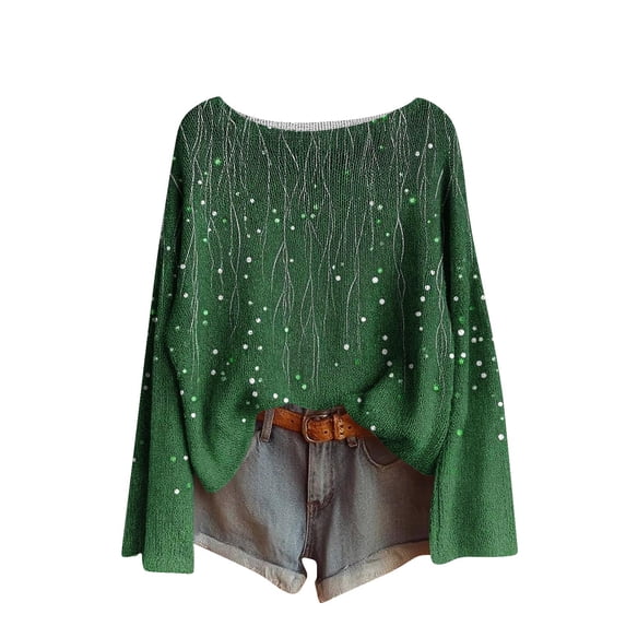 XPMWRP Women's Printed Trendy Winter Warm Sweater Long Sleeved Loose Crew Neck Casual Sweater Pullover Tops Blouse Green XL