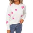 thumbnail image 1 of XPMWRP Women's Printing Hearts Winter Sweater Knitted Top Casual Crewneck Long Sleeve Fashionable Sweaters Pullover White S, 1 of 9