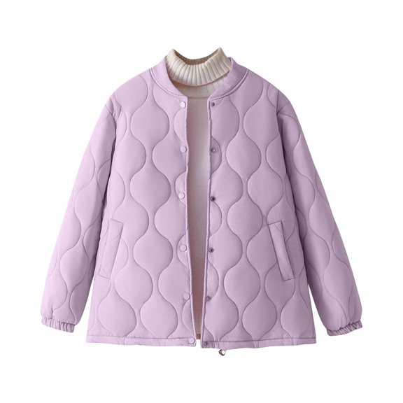 XPMWRP Women's Quilted Button Jacket Solid Color Oversized Puffer Long Sleeve Coat Winter Warm Oversized Drawstring Clothes with Pockets Pink XL