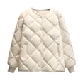 thumbnail image 1 of XPMWRP Women's Quilted Casual Button Jacket Solid Color Long Sleeve Puffer Coats Padded Winter Warm Oversized Outwear with Pockets White L, 1 of 7