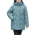 thumbnail image 1 of XPMWRP Women's Quilted Detachable Hoodies Solid Color Jackets Warm Winter Zip Oversized Casual Jackets Puffer Stand Collar Long Sleeve Coat with Pockets Green XL, 1 of 6