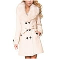 thumbnail image 1 of XPMWRP Women's Quilted Double Breasted Long Coat Detachable Faux Fur Collar Long Sleeve Coats Solid Color Winter Trench Jackets with Pockets White L, 1 of 5