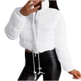 thumbnail image 1 of XPMWRP Women's Quilted Down Cropped Puffer Jacket Long Sleeve Solid Color Full Zip Casual Coats Stand Collar Winter Warm Loose Clothes White M, 1 of 7