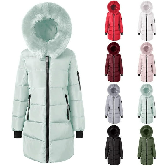 XPMWRP Women's Quilted Fleece Hooded Puffer Jacket Long Sleeve Solid Color Long Coat Winter Warm Thick Zipper Jacket with Pockets White XL