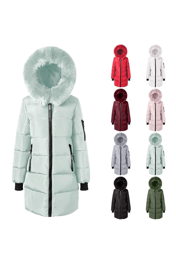 Women's Quilted Fleece Hooded Puffer Jacket Long Sleeve Solid Color Long Coat Winter Warm Thick Zipper Jacket with Pockets White XL