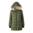 thumbnail image 1 of XPMWRP Women's Quilted Fleece Hoodies Solid Color Jackets Warm Winter Zip Oversized Casual Jackets Puffer Long Sleeve Parka Coats with Pockets Green S, 1 of 6