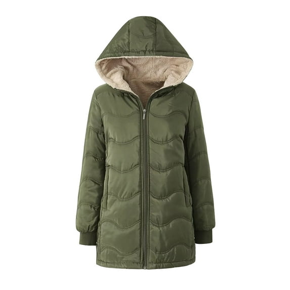 XPMWRP Women's Quilted Fleece Hoodies Solid Color Jackets Warm Winter Zip Oversized Casual Jackets Puffer Long Sleeve Parka Coats with Pockets Green S