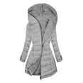 thumbnail image 1 of XPMWRP Women's Quilted Fleece Lined Hooded Jacket Trendy Oversized Winter Warm Thicken Jacket Long Sleeved Solid Color Parkas Outwear Gray S, 1 of 6
