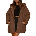 thumbnail image 1 of XPMWRP Women's Quilted Hooded Button Jacket Solid Color Oversized Puffer Long Sleeve Coat Winter Warm Oversized Outwear with Pockets Brown S, 1 of 5