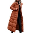 thumbnail image 1 of XPMWRP Women's Quilted Hooded Puffer Jacket Long Sleeve Solid Color Long Coat Winter Warm Thick Zipper Jacket with Pockets Brown M, 1 of 4
