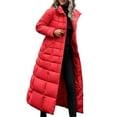 thumbnail image 1 of XPMWRP Women's Quilted Hooded Puffer Jacket Long Sleeve Solid Color Long Coat Winter Warm Thick Zipper Jacket with Pockets Red XL, 1 of 3