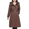 thumbnail image 1 of XPMWRP Women's Quilted Hooded Thick Jacket Loose Solid Color Long Sleeve Trendy Coat Belted Winter Warm Casual Coat Brown XXL, 1 of 3
