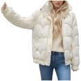 thumbnail image 1 of XPMWRP Women's Quilted Hoodies Solid Color Jackets Warm Winter Full Zip Oversized Casual Jackets Puffer Long Sleeve Coat with Pockets White XXXL, 1 of 4