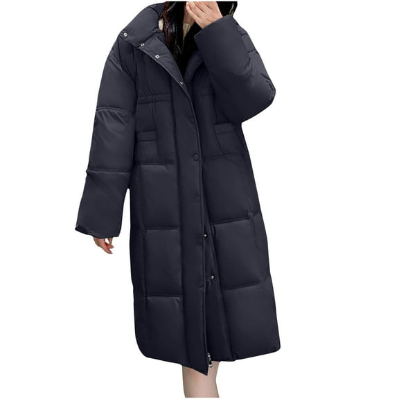 XPMWRP Women's Quilted Loose Padded Jacket Solid Color Long Sleeve Fashionable Coat Comfortable Winter Warm Outerwear with Pockets Black XXL