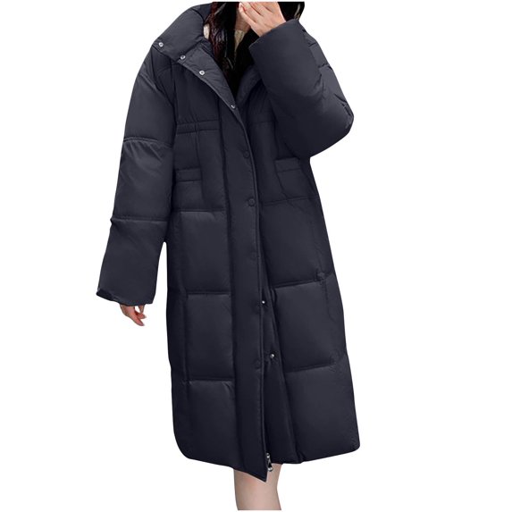 XPMWRP Women's Quilted Loose Padded Jacket Solid Color Long Sleeve Fashionable Coat Comfortable Winter Warm Outerwear with Pockets Black XXXL