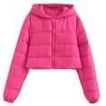 thumbnail image 1 of XPMWRP Women's Quilted Puffer Cropped Jacket Long Sleeve Puffer Down Solid Color Zip Coat Winter Warm Loose Casual Coats Pink M, 1 of 7