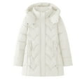 thumbnail image 1 of XPMWRP Women's Quilted Puffer Solid Color Hooded Jacket Adjustable Drawstring Coat Warm Water Resistant Jackets with Pockets White XXL, 1 of 7