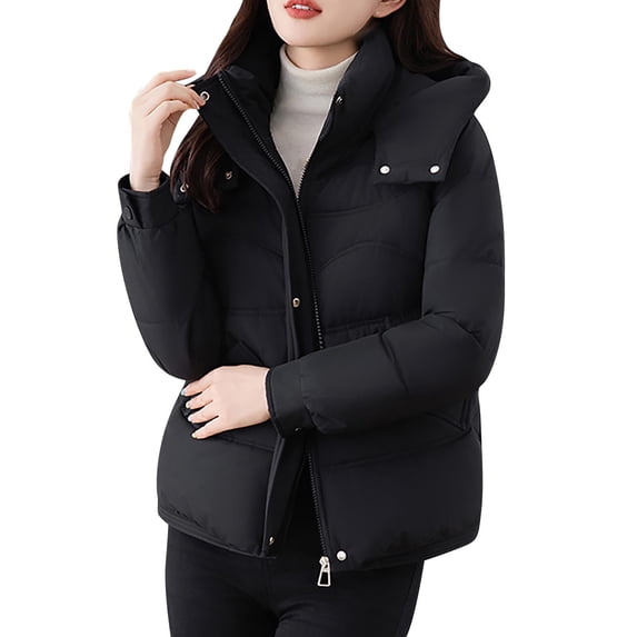 XPMWRP Women's Quilted Puffer Thickened Hooded Jacket Casual Zipper Coat Solid Color Winter Warm Outerwear with Pockets Black XXXL